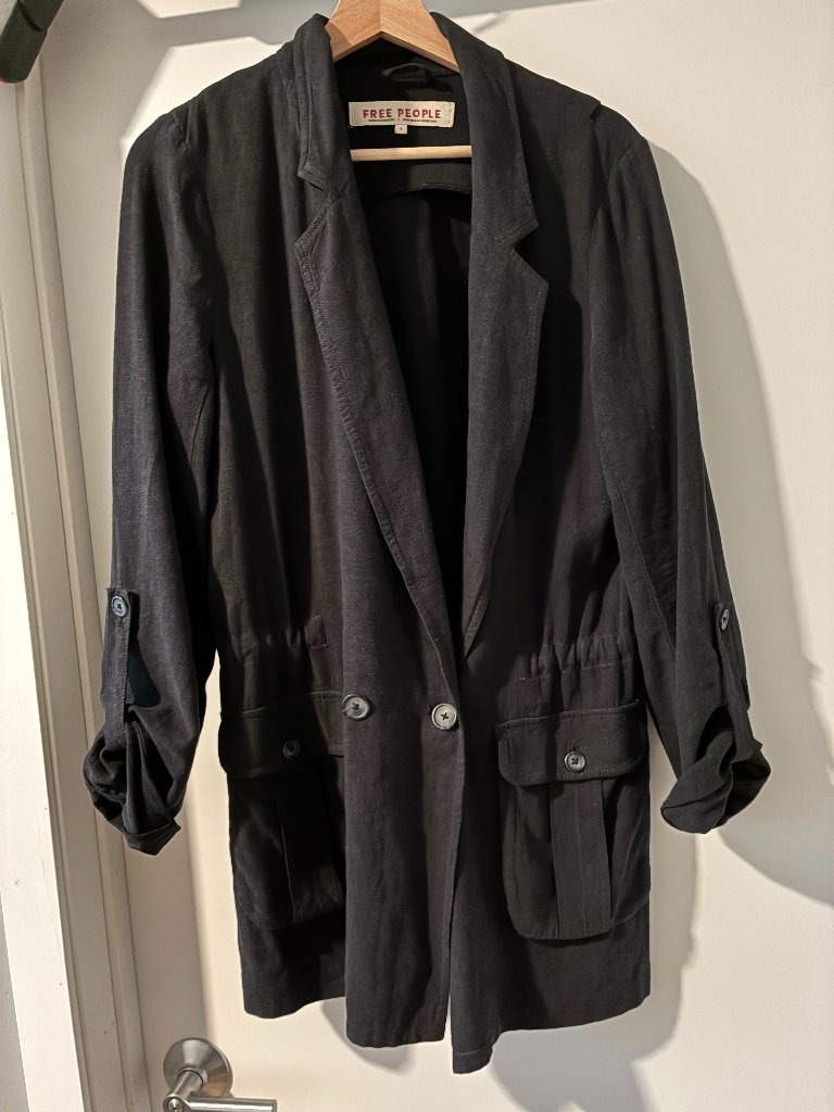 Free People Black Linen Charly Blazer With Cinchable Waist Size S